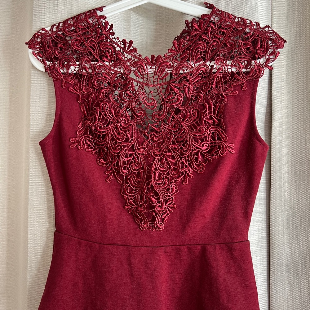 bebe Burgundy Lace Detail Blouse